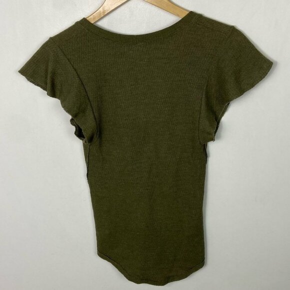 Free People‎ Moss Green Flutter Sleeve Tee Size XS V-Neck Knit Moss Short Boho - Picture 11 of 12